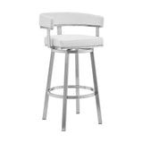 Lorin - 26" Faux Leather And Brushed Stainless Steel Swivel Bar Stool - White
