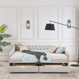 Upholstered Tufted Daybed With 2 Drawers, Waved Arms