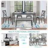 6 Pieces Kitchen Dining Set, Rectangular Wooden Dining Table With 4 Chairs And A Bench