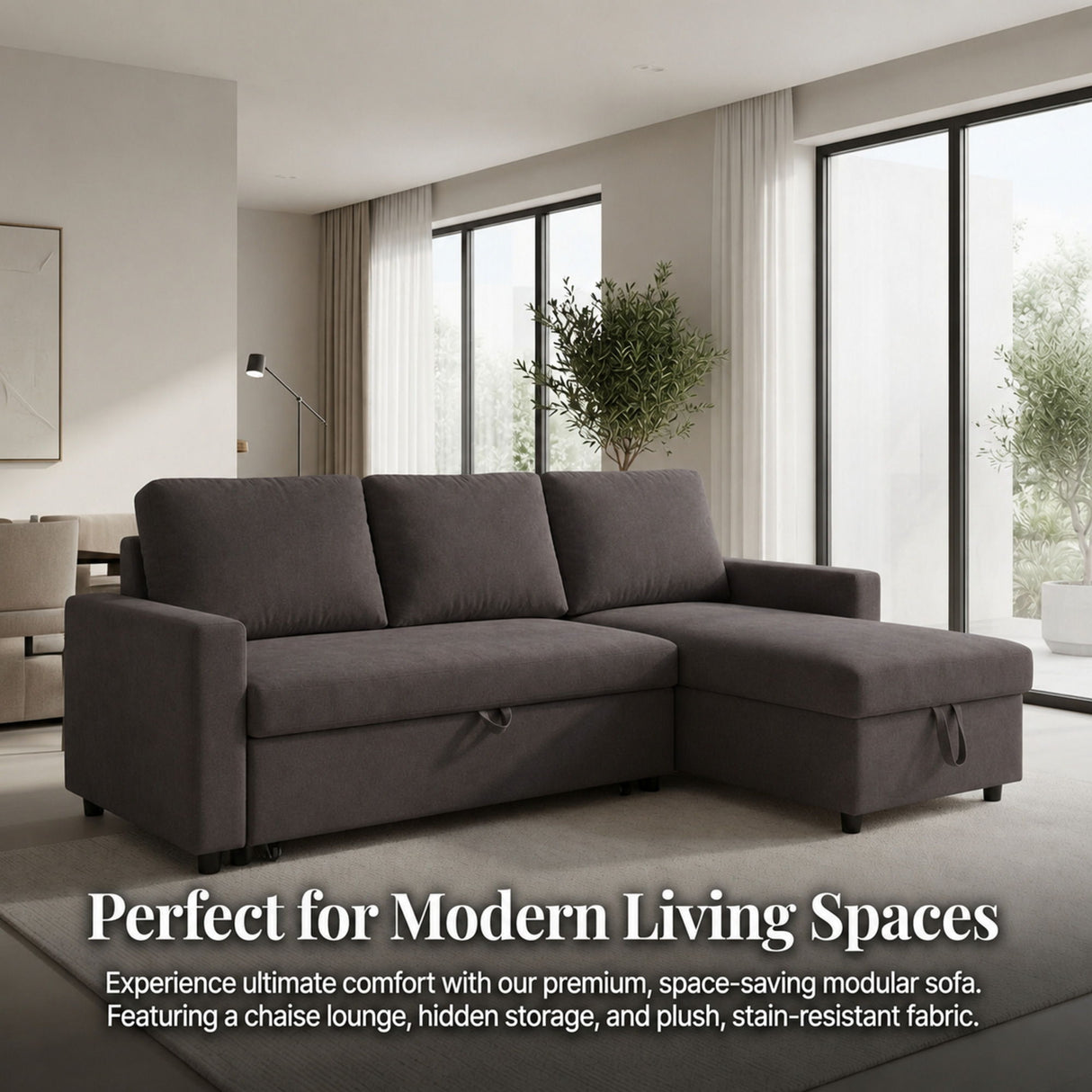 L - Shaped Convertible Sofa Bed With Storage Chaise