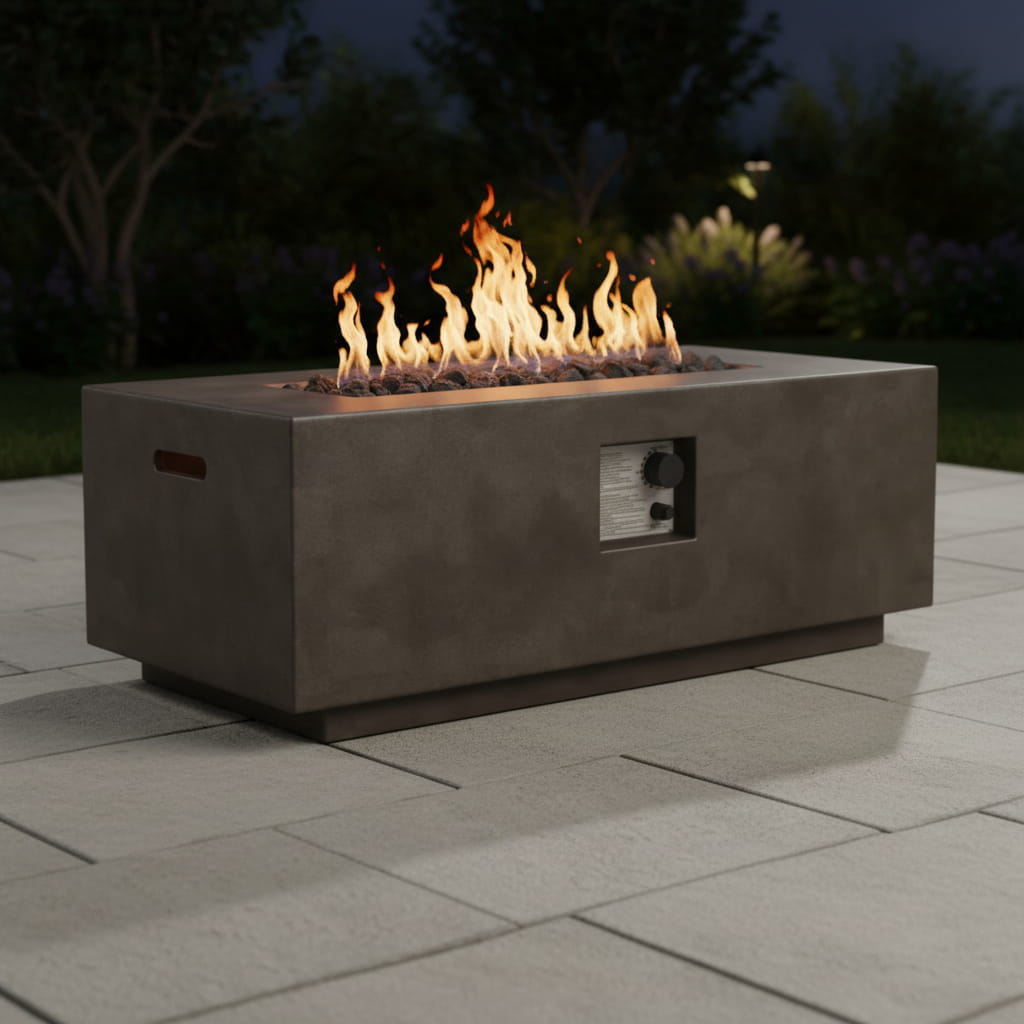 Fire Pit Table Outdoor Heater Dual Fuel Concrete Construction 42x15in