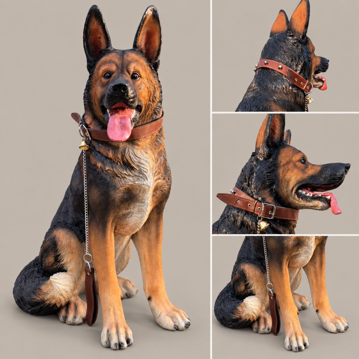 German Shepherd Dog Statue, Sitting Guard Sculpture - Black Brown
