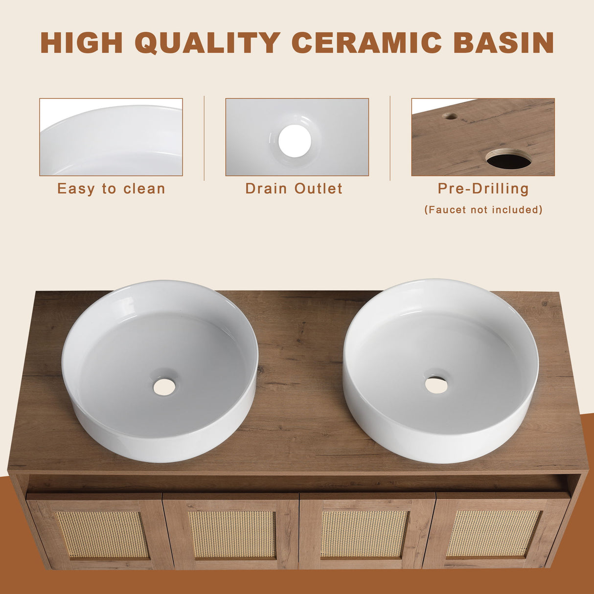 Bathroom Vanity & Art Sink, 2 Soft Close Doors, Float Mounting Design