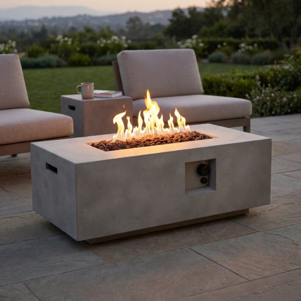 Fire Pit Table Outdoor Heater Dual Fuel Concrete Construction 42x15in