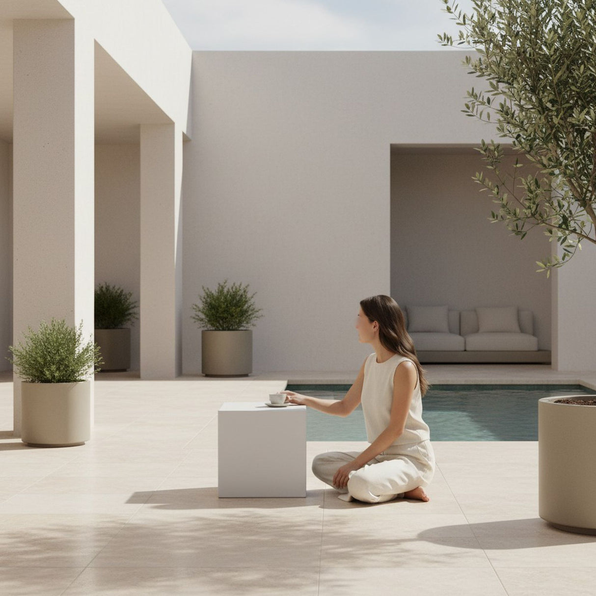 Minerra - Indoor Outdoor Side Table - White Concrete Finish