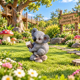 Koala Garden Statue Hand Painted Animal Sculpture With Log For Patio Home Decor - Dark Gray