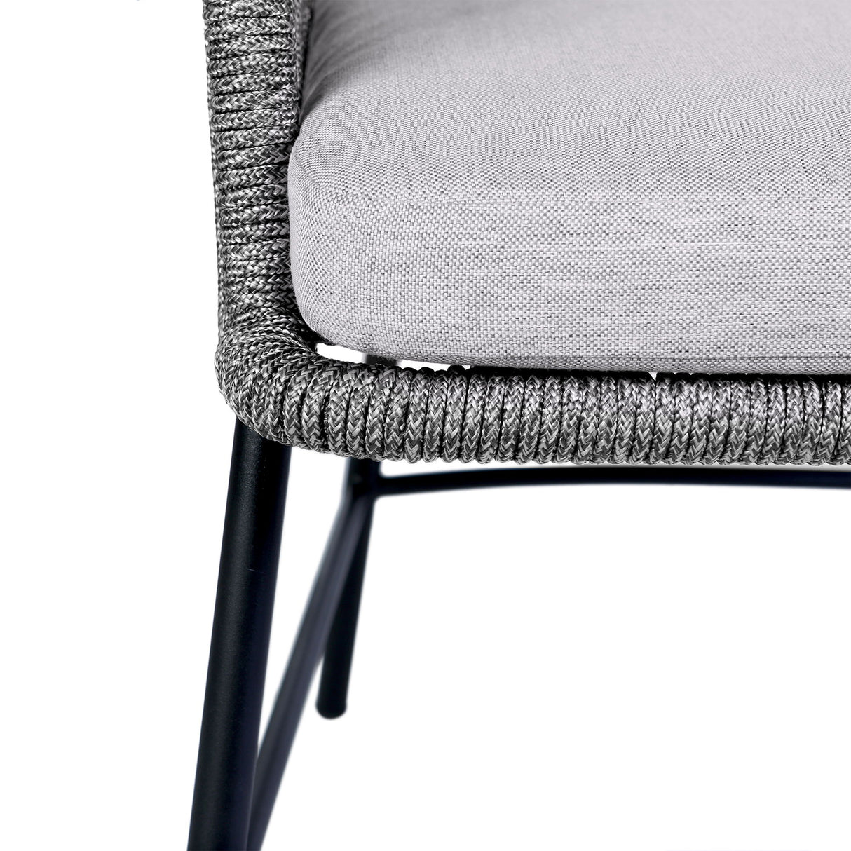 Calica - Outdoor Patio Dining Chair - Black Metal And Gray Rope