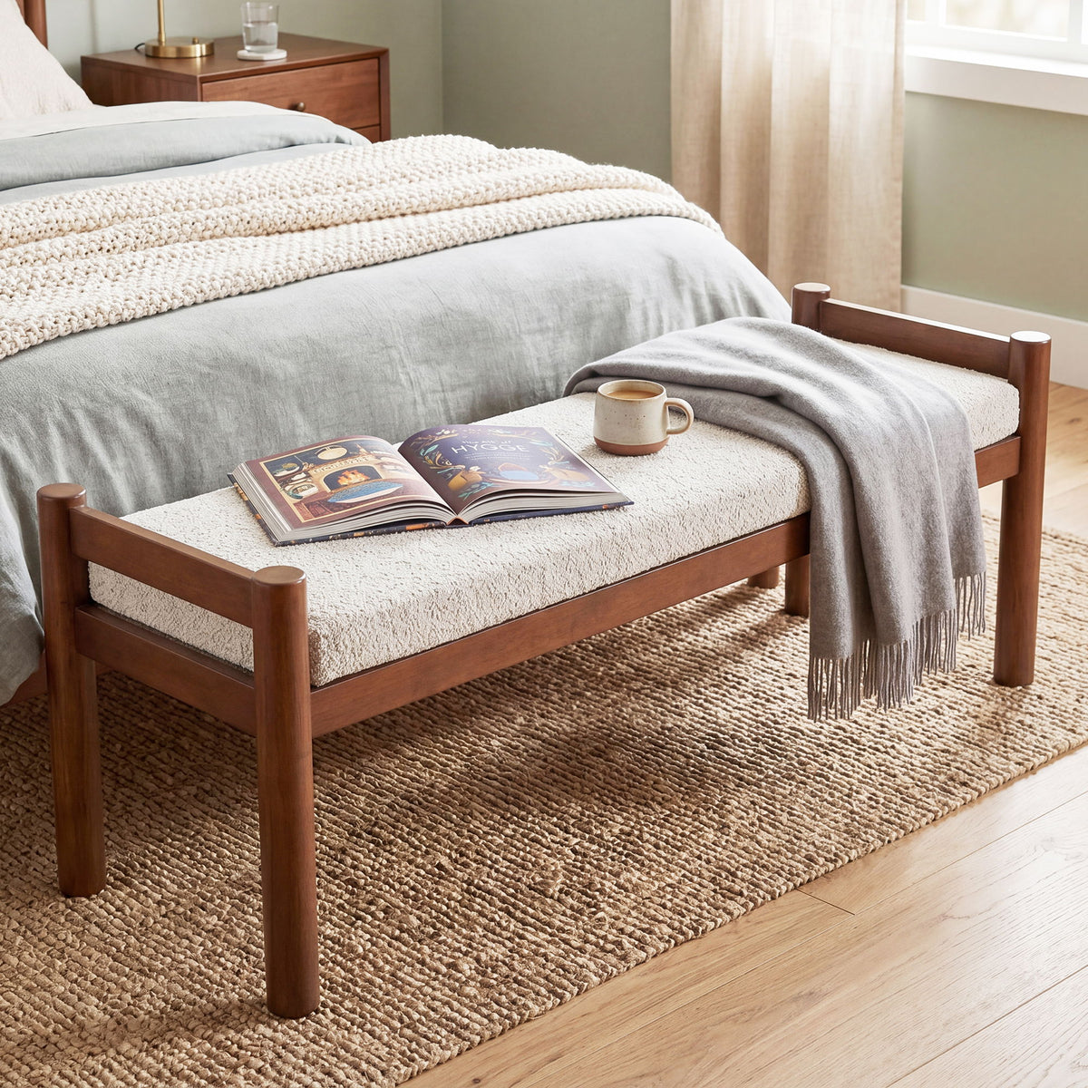 Upholstered Ottoman Bench, Indoor Accent Footrest - Beige