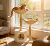 Willow Cat Tree Tower with Jute Scratching Post and Condo in Cream White
