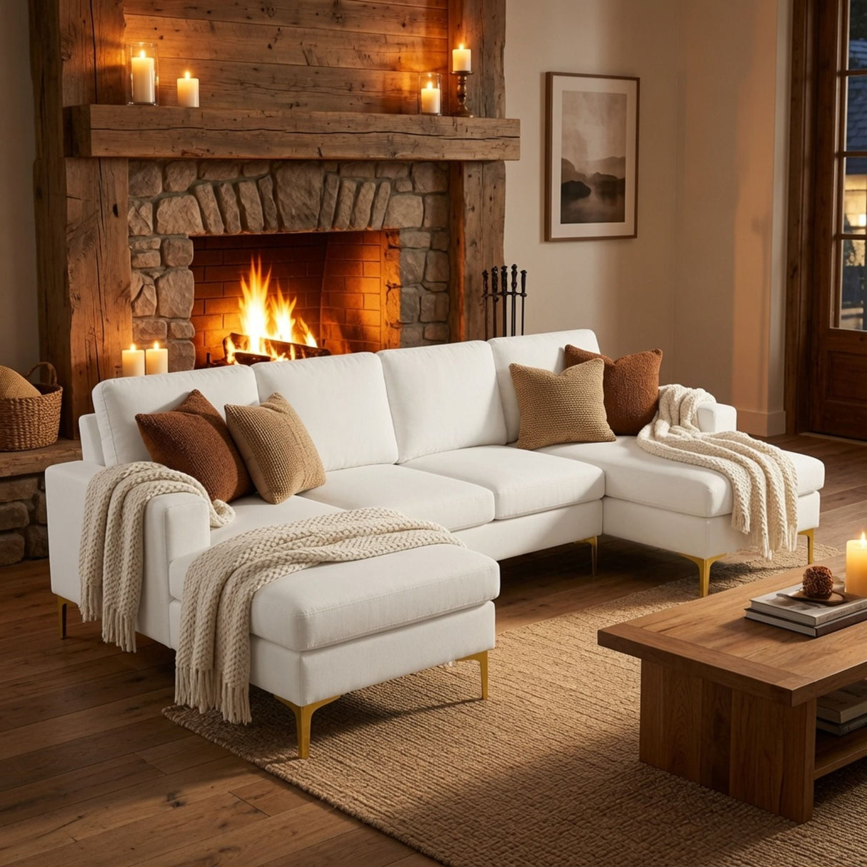U - Shaped Sectional Sofa With Double Chaise