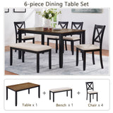 6 Piece Dining Table Set With Bench - Beige / Black / Oak