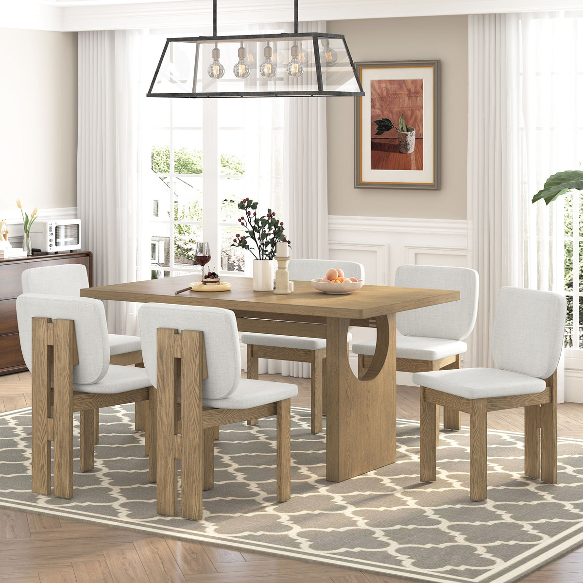 Dining Table Set For 6 With Upholstered Chairs