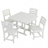 Outdoor Patio Dining Set, Square Table With Umbrella Hole And Armless Chairs