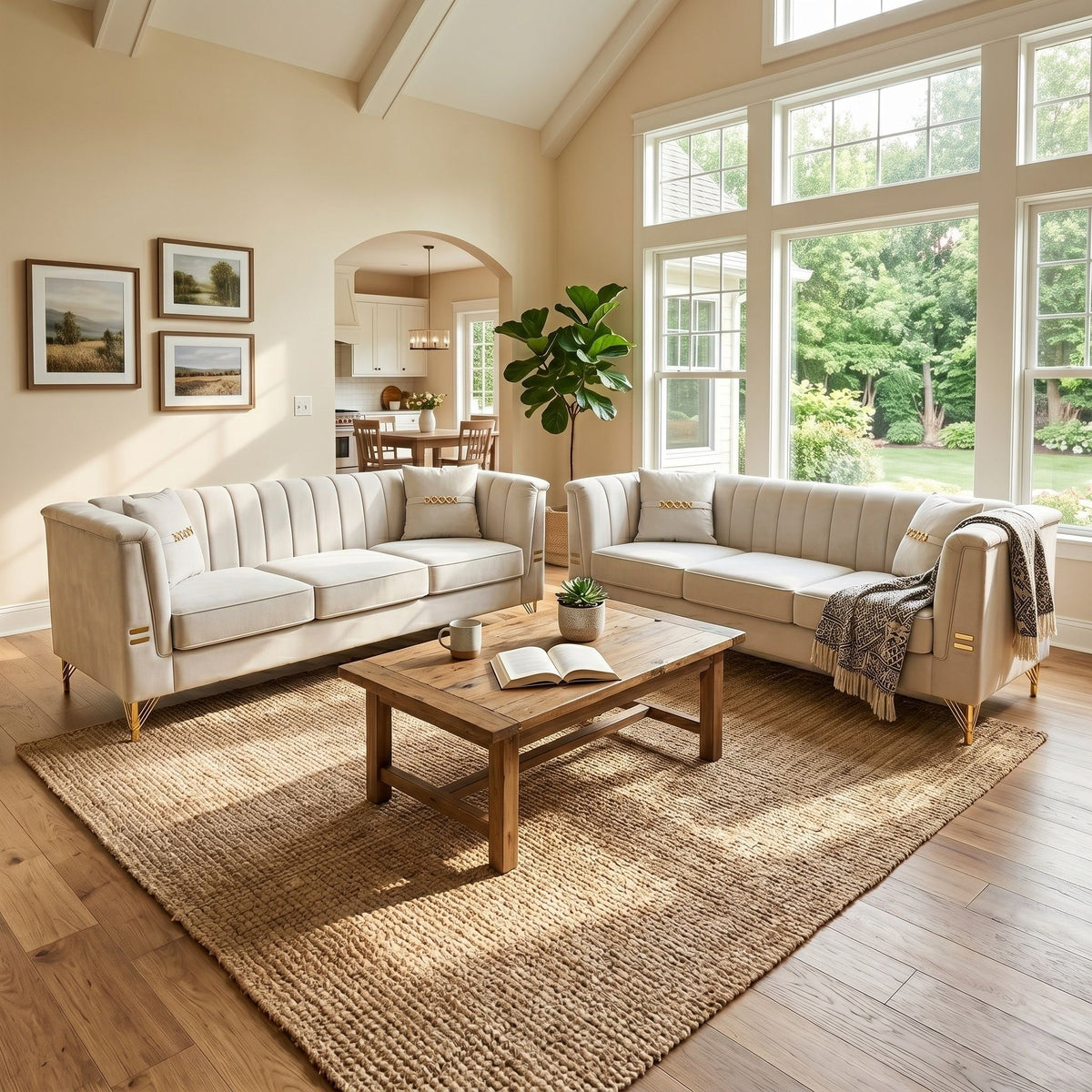 Upholstered 3 Seater Sofas Living Room Furniture (Set of 2)