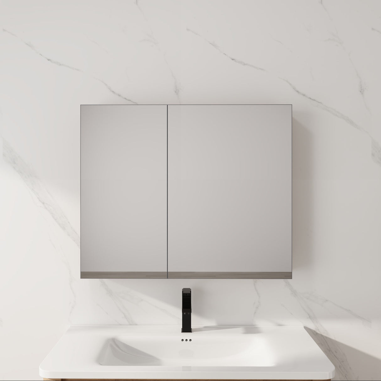 33.56" Wall Mounted Bathroom Cabinet With Adjustable Shelves - Imitative Oak