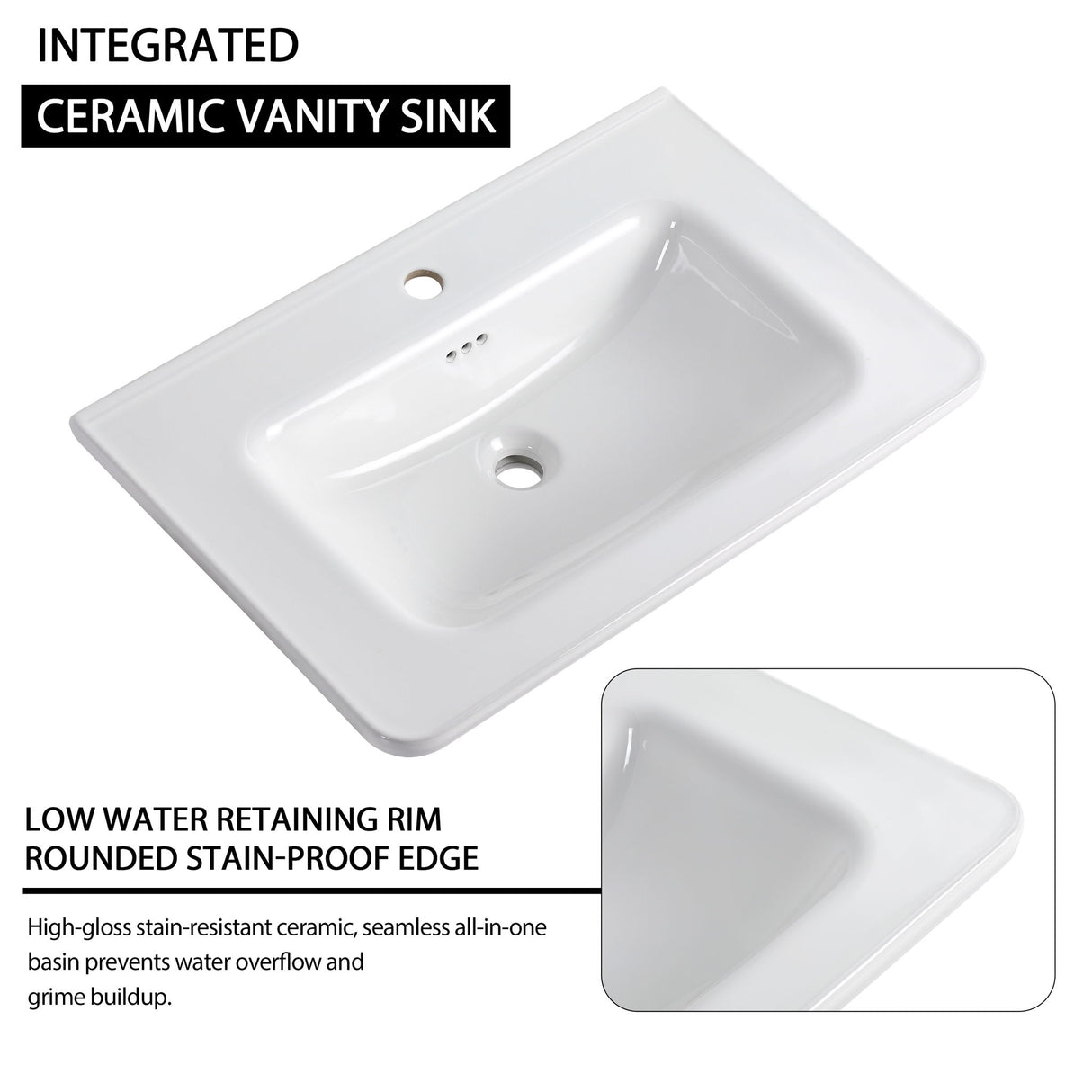 Wall Mounted Bathroom Vanity & Sink, Storage Shelves & Soft Close Door