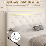 Upholstered Bed Frame With LED Lights, 4 Storage Drawers, Charging Station