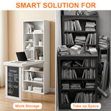 Folding Desk With Storage, Foldable Convertible Writing Table With Blackboard And Shelves For Home Office