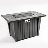 Morden Steel Fire Pit Table With Marble Tile Tabletop, Glass Wind Guard And Lid