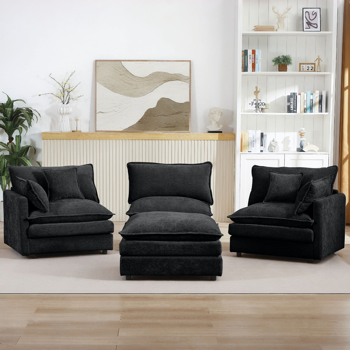 L Shaped Modular Sectional Sofa With Movable Ottoman, 3 Seater Comfortable Seating