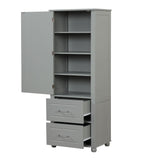 Tall Freestanding Bathroom Storage Cabinet With 2 Drawers And Adjustable Shelf