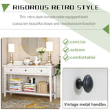 Classic Retro Style Console Table With 3 Top Drawers And Open Style Bottom Shelf - Antique White