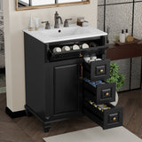 Freestanding Bathroom Vanity With Sink, 3 Drawers & Flip-Out Drawer