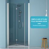 Frameless Bi Fold Shower Door With Tempered Glass - Brushed Silver