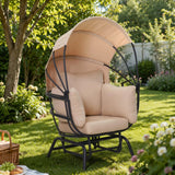 Egg Chair With Cushion And Retractable Canopy - Black / Taupe