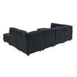 Upholstered Modular Sectional, Customizable Layout, Removable Cushions - Black