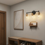 3 Light Wall Sconce, Vanity Light, No Bulbs Included - Black / Gold