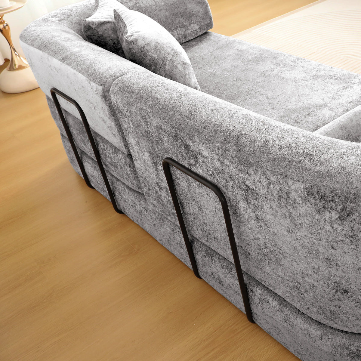 3 Seater Sofa With Built In Pet Bed Nook, Curved Design And 2 Throw Pillows