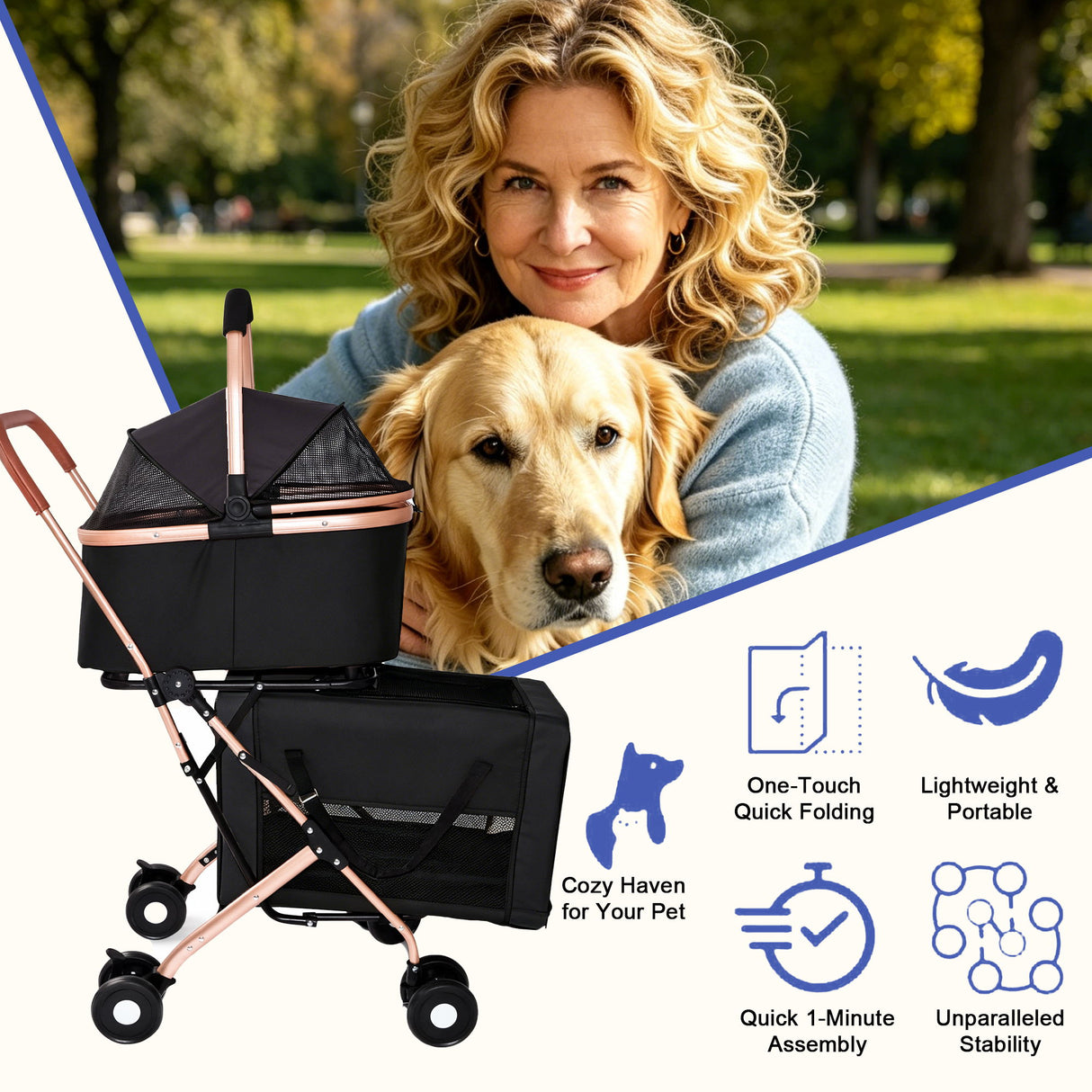 Double Pet Stroller For Dogs And Cats