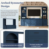 Arched Entertainment Center Wall Unit With 6 Drawers, Large TV Stand With Bookshelves