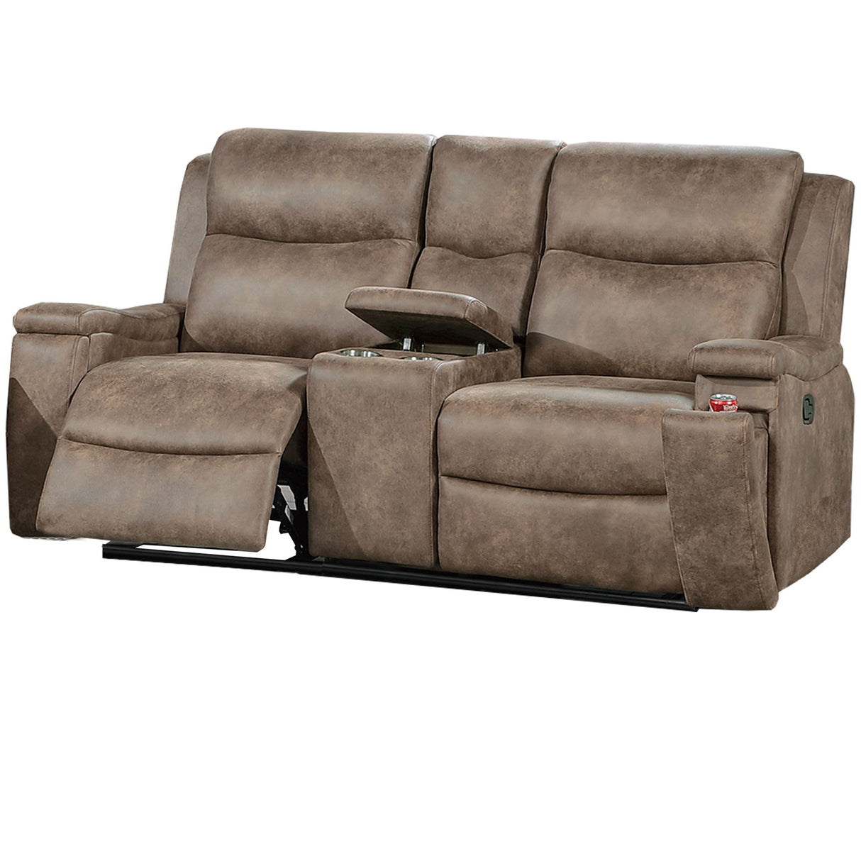 1 Piece Manual Motion Loveseat With Hidden Cup Holders, Plush Back Cushion - Auburn