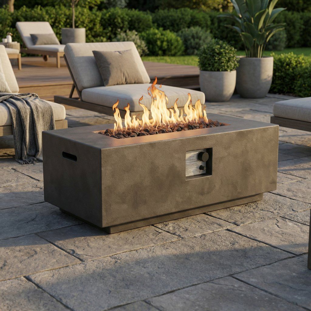 Fire Pit Table Outdoor Heater Dual Fuel Concrete Construction 42x15in