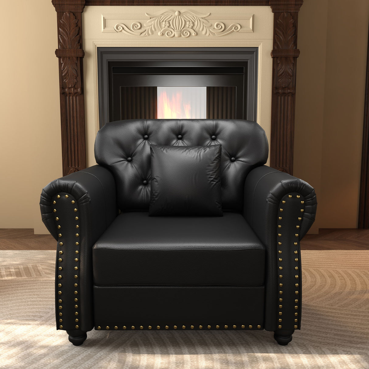 Upholstered Sofa With Nailhead Trim, Rolled Armrests With Ottoman