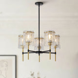 5 Light Chandelier, Textured Glass Pendant Light, (Not Including The Bulb) For Living Room - Black / Gold