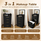 3 In 1 Vanity Desk With Open Top Mirror, Glass Desktop Makeup Set With 3 Drawers, Compact Dressing Table For Bedroom - Black
