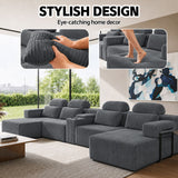 U-Shaped Sectional Sofa With Chaise Lounge And Cup Holders