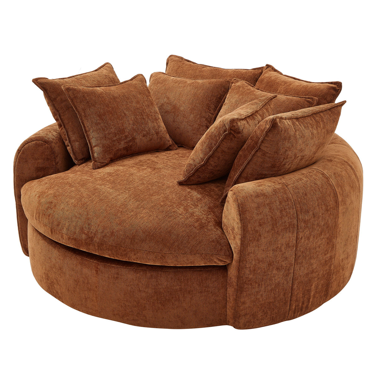 Boneless Round Chaise Sofa With Dual Layer Cushions And 8 Throw Pillows - Orange