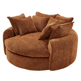 Boneless Round Chaise Sofa With Dual Layer Cushions And 8 Throw Pillows - Orange