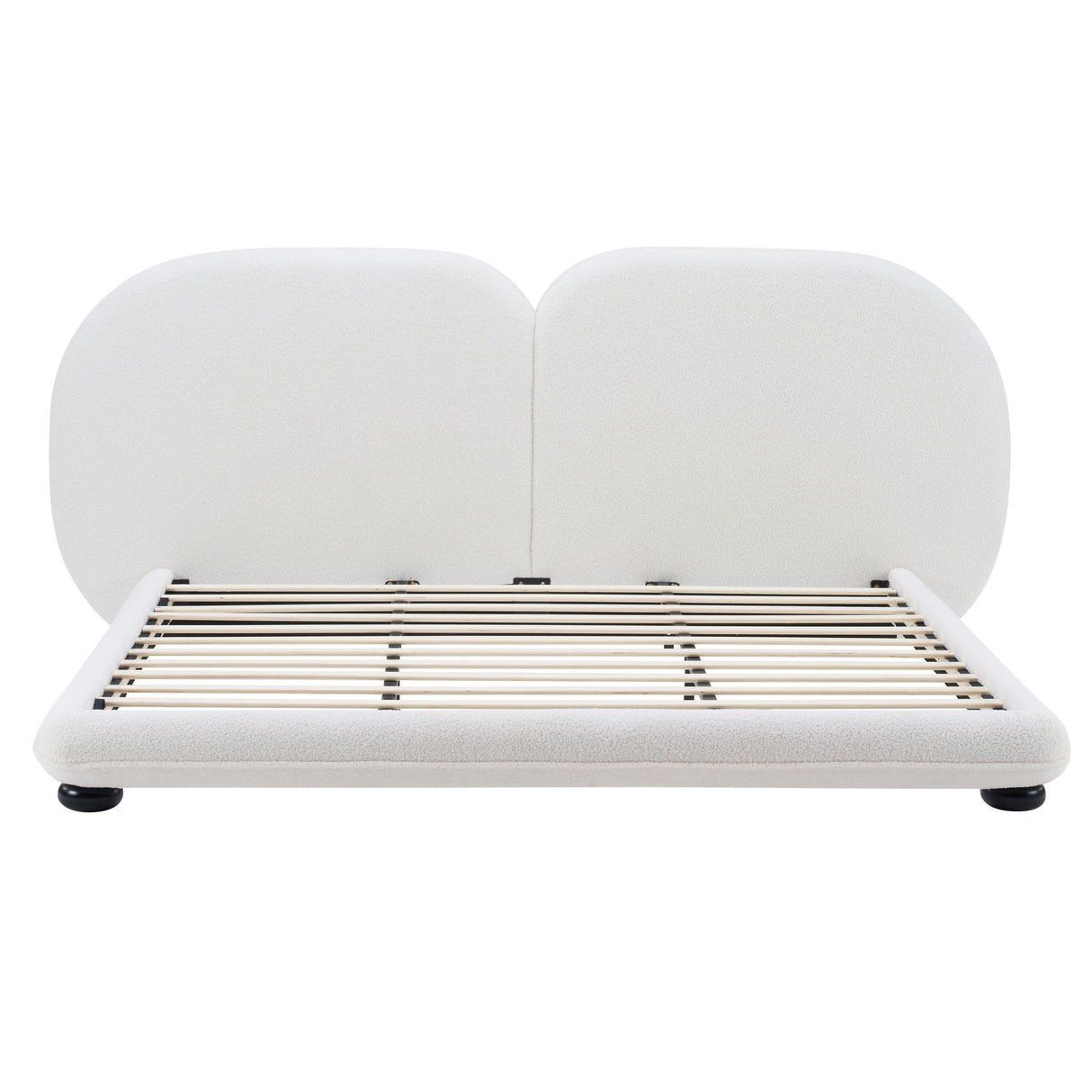 King Size Upholstered Platform Bed With Split Headboard - White