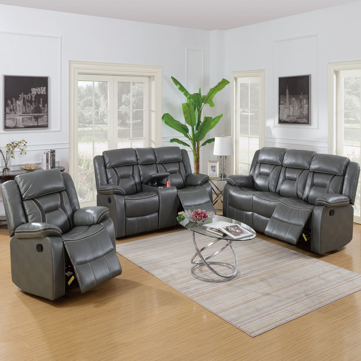 Modern Reclining Loveseat With Console, Cup Holders, Storage