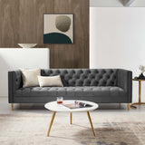 Deep Button - Tufted Performance Velvet Sofa with Gold Legs in Gray - Living Room Furniture available at Alpine Outlets in Denver