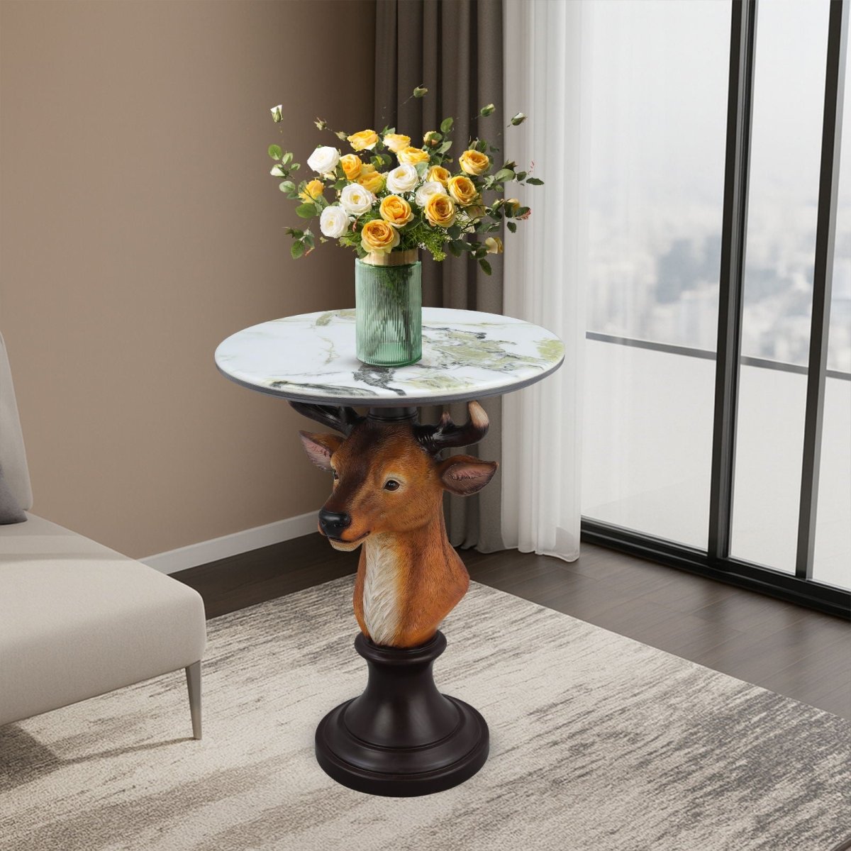 Deer Head Accent Table, Animal Statue For Living Room - Brown - Accent Tables available at Alpine Outlets in Denver