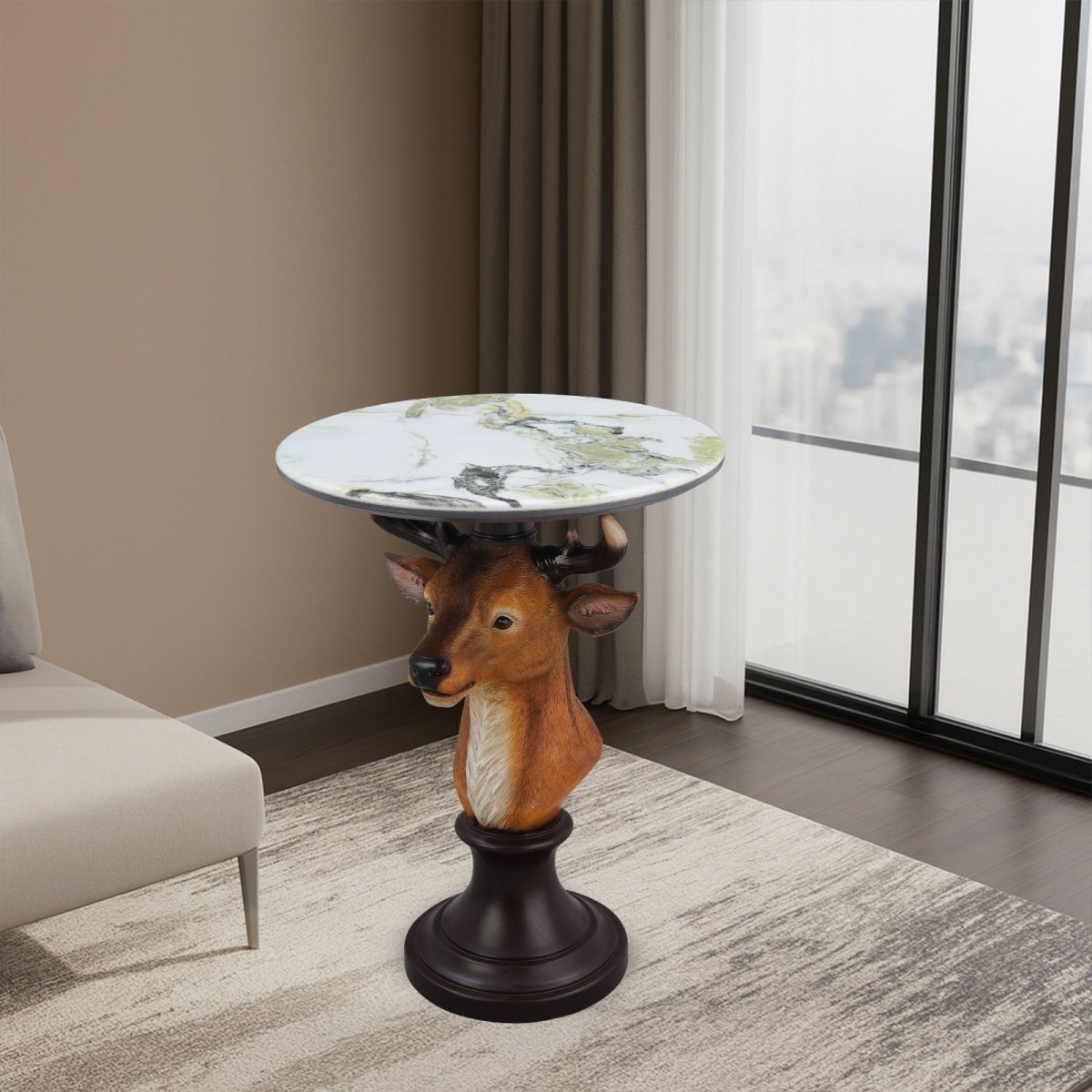 Deer Head Accent Table, Animal Statue For Living Room - Brown - Accent Tables available at Alpine Outlets in Denver