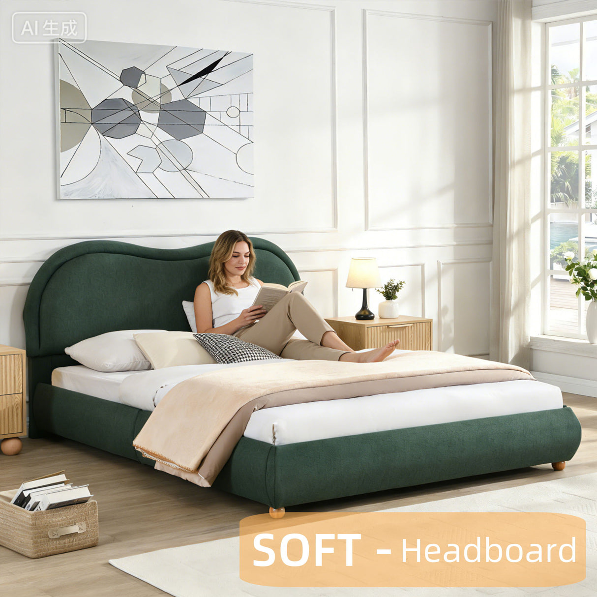 Upholstered Platform Bed Frame With Curved Headboard