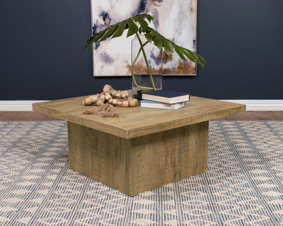Devar Square Coffee Table Mango Brown Wood Block Base - 🟢 Coffee Tables available at Alpine Outlets in Denver