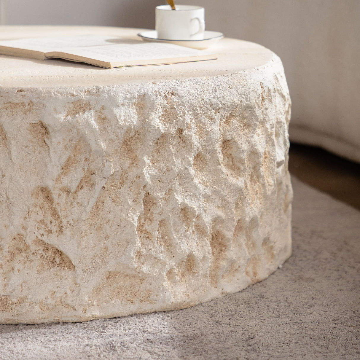 Round Coffee Table & Smooth Texture For Living Room - Light Beige